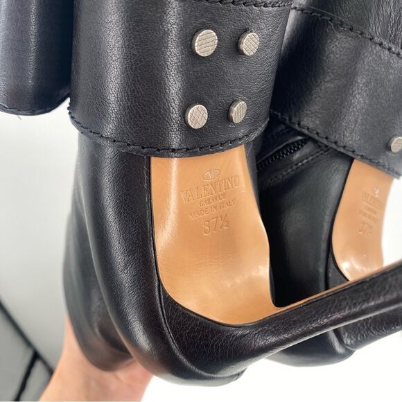 VALENTINO GARAVANI Black Leather Stiletto Ankle Booties Heels - Picture 11 of 14